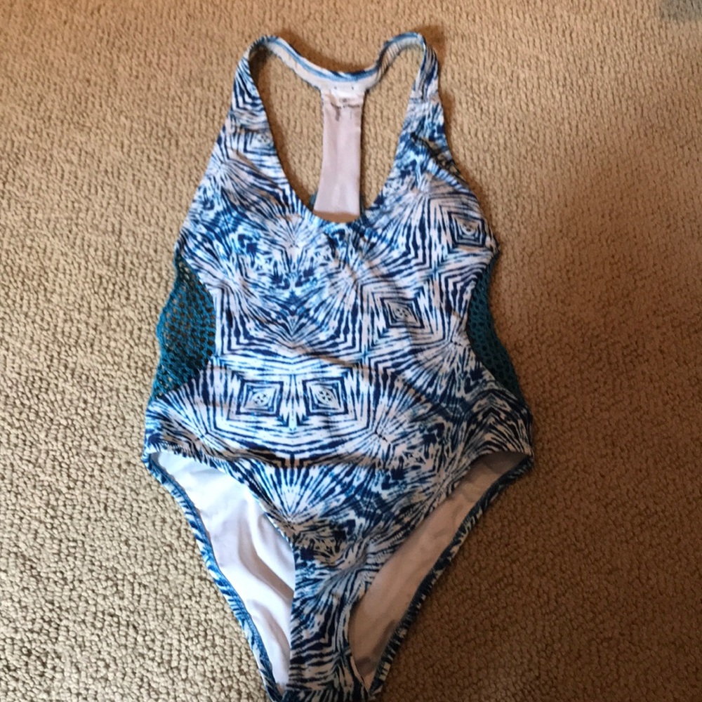 Blue pattern one piece suit